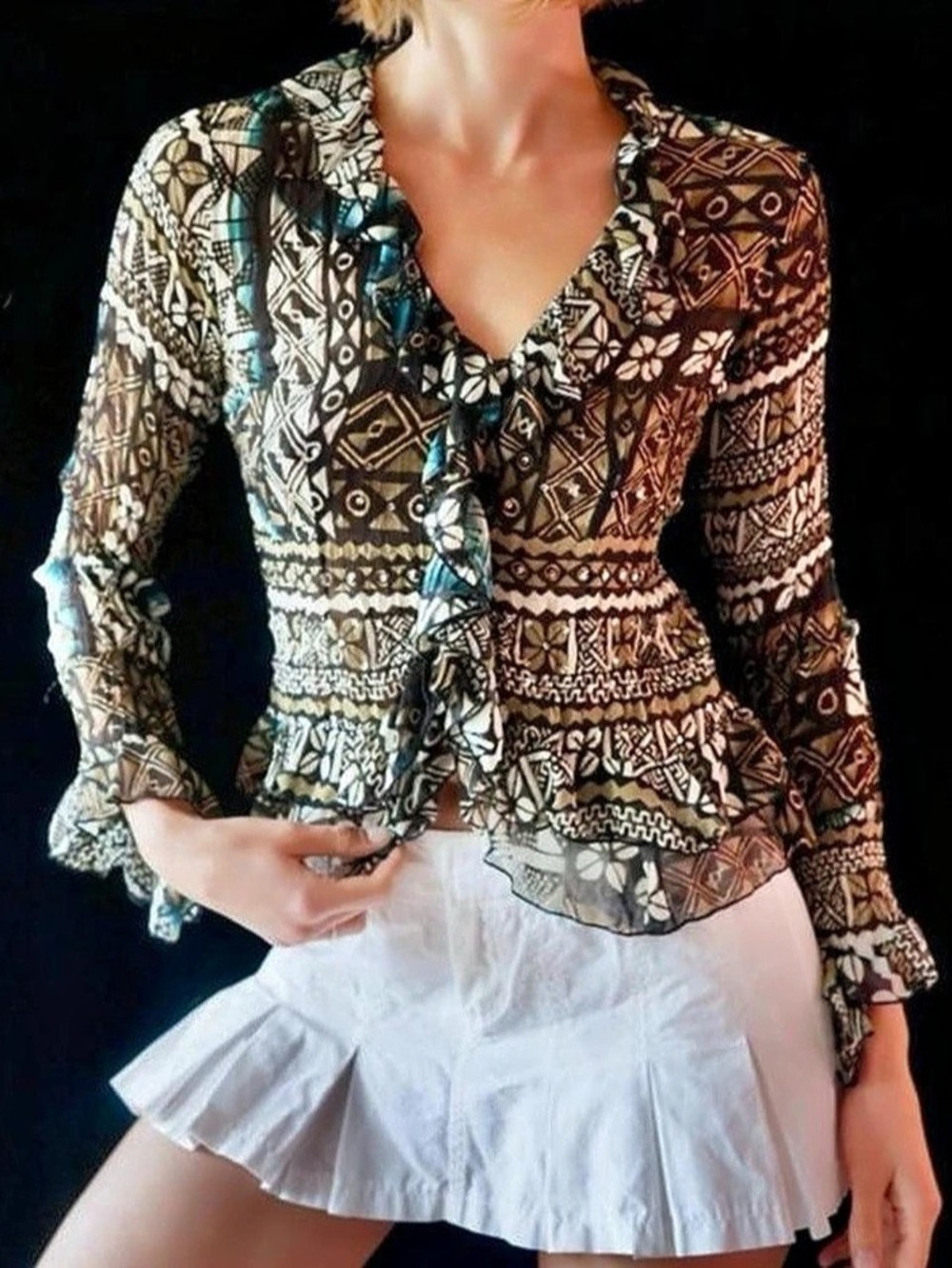 Women's Printed Ruffle Blouse